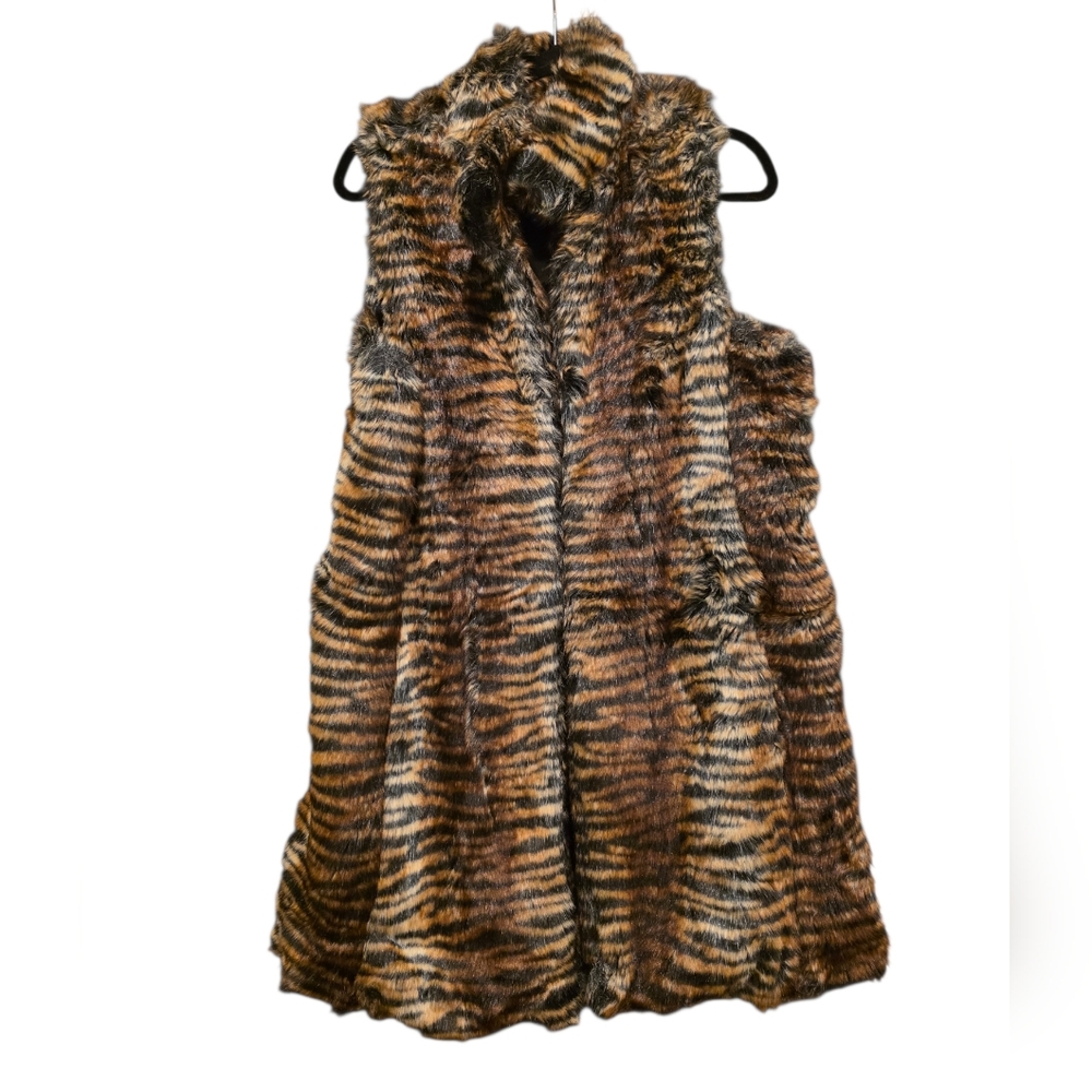 PARKHURST OUTDOOR EDITION Faux Fur Animal Print Long Vest - Size‎ Medium
